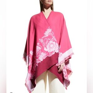 Valentino Garavani Logo Flower Fringe Cotton Poncho